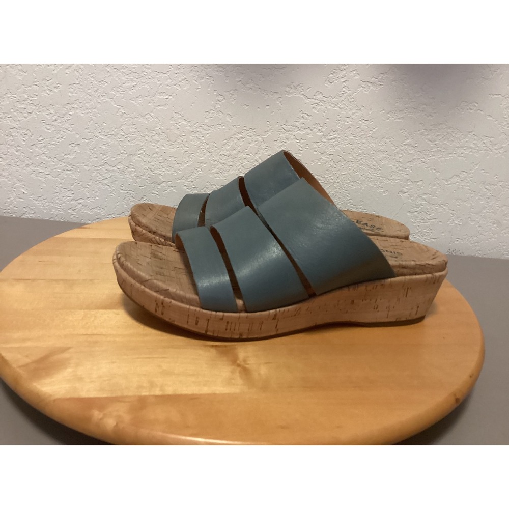 Kork-Ease Wedge Slide Sandals Womens 7M Blue/Gray Leather Triple Strap KE0004734